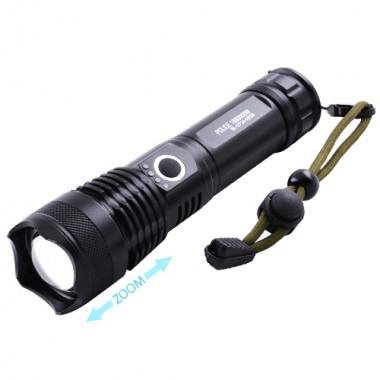 Фонарь светодиодный ручной Police BL-X71-P90 аккумуляторный с USB зарядкой мощный с оптическим зумом 5-ю режимами металлическим корпусом и влагозащитой + ремешок
