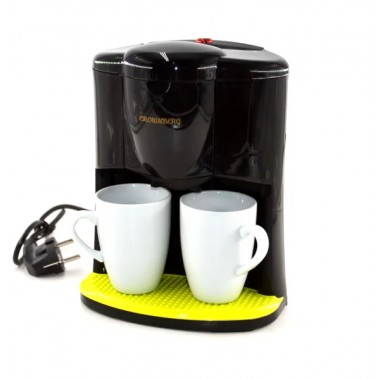 Кофемашина для дома Crownberg CB-1560 New 600 Вт капельная кофеварка для кофе и чая на 2 порции с многоразовым фильтром + 2 чашки (46921 I)