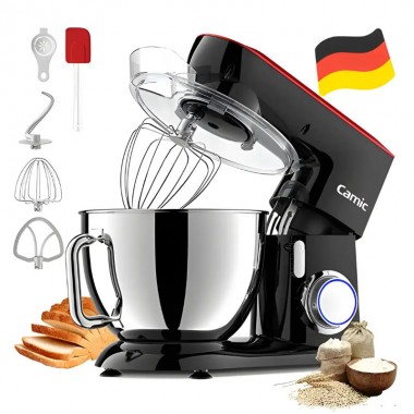 Планетарний кухонний міксер тістоміс Camic SM 1571N Black/Red домашній електричний на 1,8 кВт з чашею з нержавіючої сталі на 9 л вінчик і 2 насадки для тіста