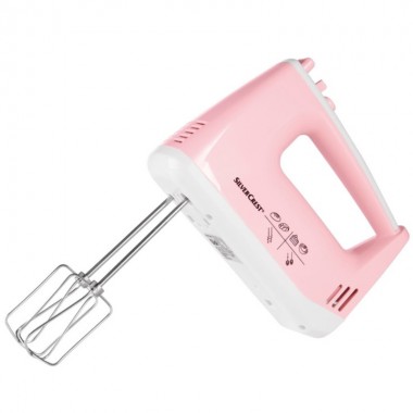 Миксер ручной для дома Silver Crest SHM 300 D2 Pink кухонный электрический на 300 Вт 5 скоростей с турборежимом крюки для теста и венчики для взбивания