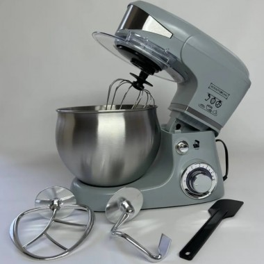 Планетарный стационарный миксер тестомес Royalty Line RL PKM 1600 Вт Silver электрический домашний с чашей из нержавейки на 6 л насадка для теста венчик для взбивания