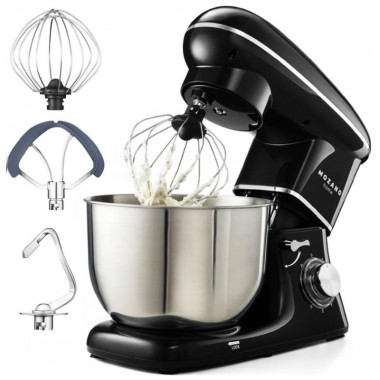 Планетарный стационарный миксер тестомес Mozano Kitchen Machine 2300 W Black электрический домашний с чашей из нержавейки на 6.2 л насадка для теста лопатка и венчик