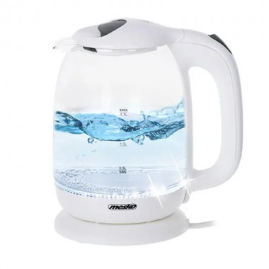 Чайник электрический стеклянный Mesko MS 1302 White дисковый с подсветкой автоотключением и фильтром от накипи мощность 2200 Вт объем 1,7 л