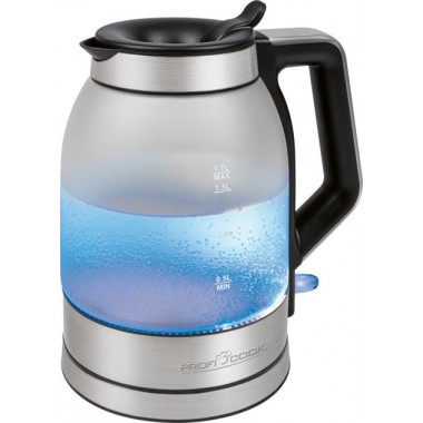 Чайник электрический стеклянный PROFI COOK PC-WKS 1215 G дисковый с подсветкой автоотключением и фильтром от накипи мощность 2200 Вт объем 1,7 л