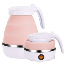 Электрический дорожный чайник SmartTech Foldable Kettle складной силиконовый на 0,6 л дисковый с автоотключением индикатором питания и уровня воды Розовый (48983)
