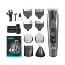 Беспроводная машинка для стрижки волос и триммер 5 в 1 VGR V-175 Professional аккумуляторная 5 Вт набор для стрижки бороды носа и тела с LED дисплеем USB зарядка влагозащита