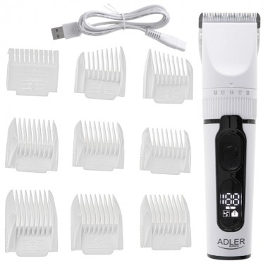 Машинка для стрижки волос Adler AD 2839 White беспроводная аккумуляторная с LCD дисплеем титановый и керамический ножи 9 насадок USB зарядка