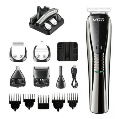 Беспроводная машинка для стрижки волос и триммер 6 в 1 VGR V-029 Professional аккумуляторная 10 Вт набор для стрижки бороды носа и тела USB зарядка влагозащита