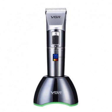 Машинка для стрижки волосся VGR V-002 Professional акумуляторна 12 Вт керамічний ніж Led-дисплей + 4 насадки та підставка (V-002 DK)