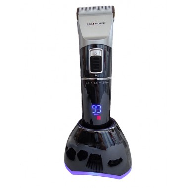 Машинка для стрижки волос Promotec PM 362 NEW Professional аккумуляторная 10 Вт ножи с керамики и титана Led-дисплей 4 насадки + подставка (46773 I)