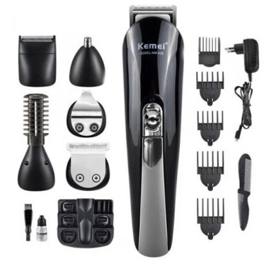 Набор для стрижки волос 11 в 1 Kemei KM-600 Super Kit Black 5 Вт аккумуляторная машинка бритва и триммер + подставка (46691 I-D)