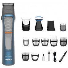 Триммер для стрижки бороды головы и тела Mirta SpeedPRO12 HT-5220-В беспроводная машинка на 5 Вт c USB зарядкой 12 насадок стальные ножи Синий Триммер для стрижки бороды головы и тела Mirta SpeedPRO12 HT-5220-В беспроводная машинка на 5 Вт c USB зарядкой 12 насадок стальные ножи Синий