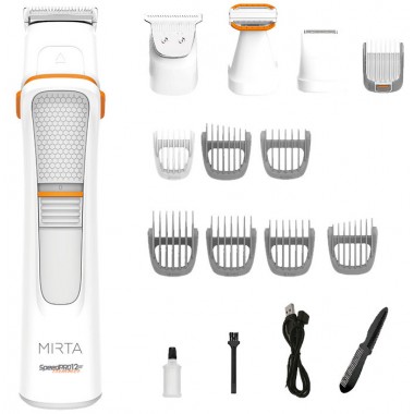 Триммер для стрижки бороды головы и тела Mirta SpeedPRO12 HT-5220-W беспроводная машинка на 5 Вт c USB зарядкой 12 насадок стальные ножи Белый