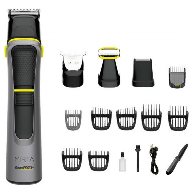 Триммер для стрижки бороды для носа и тела Mirta SpeedPRO15 HT-5221-G беспроводная машинка на 5 Вт c USB зарядкой 15 насадок стальные ножи Серый