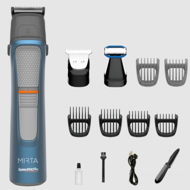 Триммер для стрижки бороды головы и тела Mirta SpeedPRO9 HT-5219-В беспроводная машинка на 5 Вт c USB зарядкой 9 насадок стальные ножи Синий