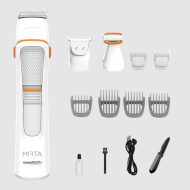 Триммер для стрижки бороды головы и тела Mirta SpeedPRO9 HT-5219-W беспроводная машинка на 5 Вт c USB зарядкой 9 насадок стальные ножи Белый
