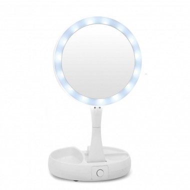 Зеркало для макияжа с Led подсветкой My Fold Away White настольное круглое, 10x увеличение, органайзер для аксессуаров + USB шнур (SO-6107 SH)