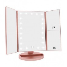 Косметическое зеркало для макияжа Superstar Magnifying Mirror Pink 22 LED трехстворчатое с боковыми зеркалами и увеличением, вращение на 180° + USB кабель (DS-974 YS) Косметическое зеркало для макияжа Superstar Magnifying Mirror Pink 22 LED трехстворчатое с боковыми зеркалами и увеличением, вращение на 180° + USB кабель (DS-974 YS)