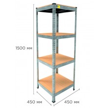 Стеллаж металлический полочный MRL-1500 (450x450) Оцинкованный разборно сборный с 4 деревянными полками на балкон для дома офиса или квартиры с нагрузкой 400 кг Стеллаж металлический полочный MRL-1500 (450x450) Оцинкованный разборно сборный с 4 деревянными полками на балкон для дома офиса или квартиры с нагрузкой 400 кг