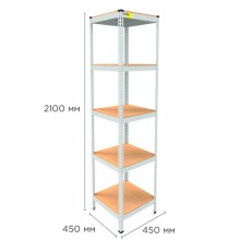 Стеллаж металлический полочный MRL-2100 (450x450) Белый разборно сборный с 5 деревянными полками на балкон для дома офиса или квартиры с нагрузкой 500 кг Стеллаж металлический полочный MRL-2100 (450x450) Белый разборно сборный с 5 деревянными полками на балкон для дома офиса или квартиры с нагрузкой 500 кг
