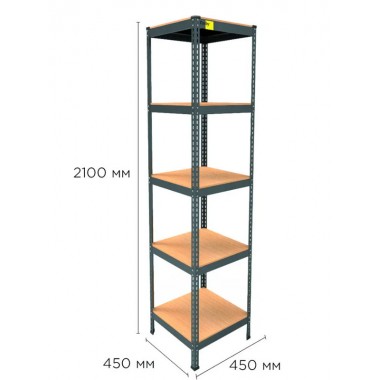 Стеллаж металлический полочный MRL-2100 (450x450) Черный разборно сборный с 5 деревянными полками на балкон для дома офиса или квартиры с нагрузкой 500 кг
