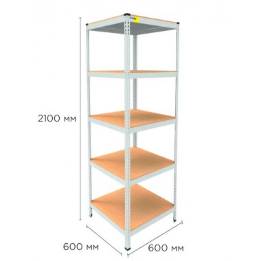 Стеллаж металлический полочный MRL-2100 (600x600) Белый разборно сборный с 5 деревянными полками на балкон для дома офиса или квартиры с нагрузкой 500 кг