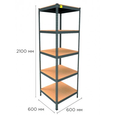 Стеллаж металлический полочный MRL-2100 (600x600) Черный разборно сборный с 5 деревянными полками на балкон для дома офиса или квартиры с нагрузкой 500 кг
