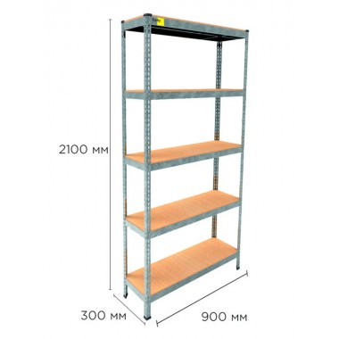 Стеллаж металлический полочный MRL-2100 (900x300) Оцинкованный разборно сборный с 5 деревянными полками на балкон для дома офиса или квартиры с нагрузкой 500 кг