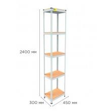 Стеллаж металлический полочный MRL-2400 (450x300) Белый разборно сборный с 5 деревянными полками на балкон для дома офиса или квартиры с нагрузкой 500 кг Стеллаж металлический полочный MRL-2400 (450x300) Белый разборно сборный с 5 деревянными полками на балкон для дома офиса или квартиры с нагрузкой 500 кг