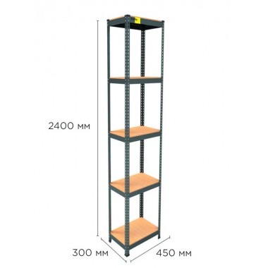 Стеллаж металлический полочный MRL-2400 (450x300) Черный разборно сборный с 5 деревянными полками на балкон для дома офиса или квартиры с нагрузкой 500 кг