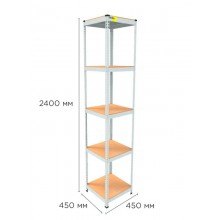 Стеллаж металлический полочный MRL-2400 (450x450) Белый разборно сборный с 5 деревянными полками на балкон для дома офиса или квартиры с нагрузкой 500 кг Стеллаж металлический полочный MRL-2400 (450x450) Белый разборно сборный с 5 деревянными полками на балкон для дома офиса или квартиры с нагрузкой 500 кг
