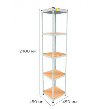 Стеллаж металлический полочный MRL-2400 (450x450) Белый разборно сборный с 5 деревянными полками на балкон для дома офиса или квартиры с нагрузкой 500 кг