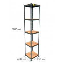Стеллаж металлический полочный MRL-2400 (450x450) Черный разборно сборный с 5 деревянными полками на балкон для дома офиса или квартиры с нагрузкой 500 кг Стеллаж металлический полочный MRL-2400 (450x450) Черный разборно сборный с 5 деревянными полками на балкон для дома офиса или квартиры с нагрузкой 500 кг
