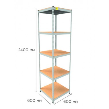 Стеллаж металлический полочный MRL-2400 (600x600) Белый разборно сборный с 5 деревянными полками на балкон для дома офиса или квартиры с нагрузкой 500 кг