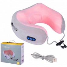 Массажная подушка для шеи U-shaped Massage Pillow портативный электрический массажер с вибрацией и разминанием Серая с розовым (48221)