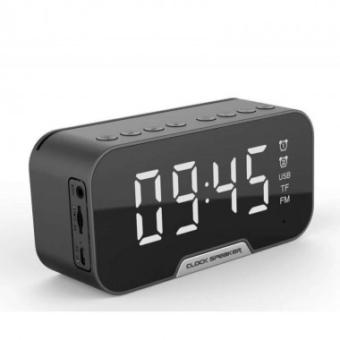 Портативная беспроводная блютуз колонка Kimiso K10 LED CLOCK (FM, micro-USB, TF, AUX) с зеркальными часами будильником и подсветкой 3 Вт Черная