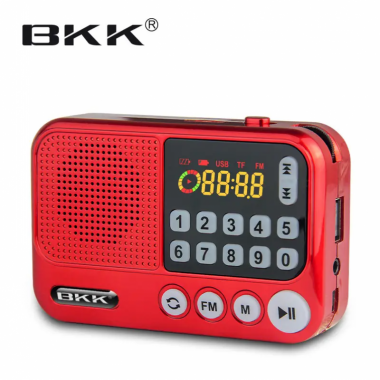 Радиоприёмник цифровой аккумуляторный BKK S99 Красный карманная колонка радио и mp3 плеер с LED дисплеем AM/FM/SW USB MicroSD + ремешок
