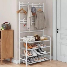 Вешалка для одежды напольная New simple floor clothes rack size Белая складная металлическая стойка в прихожую с 4 полками и крючками Вешалка для одежды напольная New simple floor clothes rack size Белая складная металлическая стойка в прихожую с 4 полками и крючками