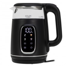 Чайник электрический стеклянный Adler AD 1305 Black-Silver 2.2 кВт дисковый с контролем температуры и LED дисплеем 1,7 л