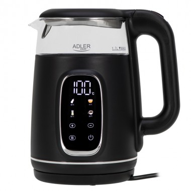 Чайник электрический стеклянный Adler AD 1305 Black-Silver 2.2 кВт дисковый с контролем температуры и LED дисплеем 1,7 л