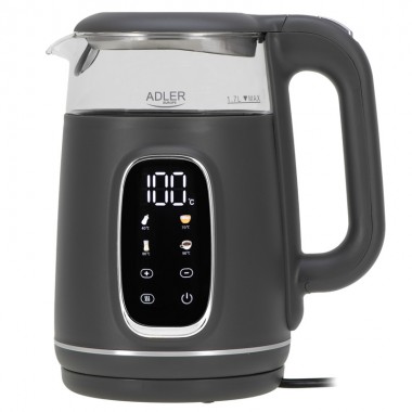 Чайник електричний скляний Adler AD 1305 Grey-Silver 2.2 кВт дисковий з контролем температури та LED дисплеєм 1,7 л
