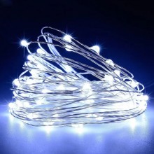 Светодиодная новогодняя гирлянда LTD Капля Росы проволока 5 метров 50 LED светодиодов белый цвет питание от 2 АА батареек
