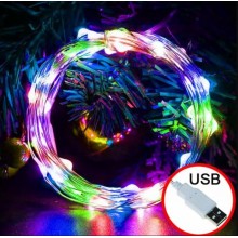 Светодиодная новогодняя разноцветная гирлянда LTD проволока Капли Росы 100 LED 10 метров 8 режимов питание от USB