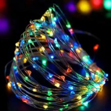 Светодиодная новогодняя гирлянда LTD Капля Росы проволока 5 метров 50 LED светодиодов разноцветная питание от 2 АА батареек
