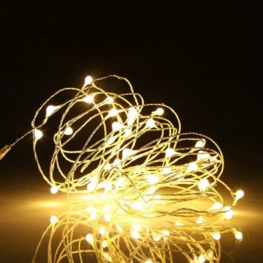 Светодиодная новогодняя гирлянда LTD проволока Капля Росы 50 LED 5 метров теплый белый цвет питание от 2 АА батареек