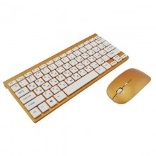 Беспроводная клавиатура и оптическая мышь комплект KeyBoard 908 Золотая для компьютера тихая с низкопрофильными клавишами USB 2,4 ГГц (44958) Беспроводная клавиатура и оптическая мышь комплект KeyBoard 908 Золотая для компьютера тихая с низкопрофильными клавишами USB 2,4 ГГц (44958)