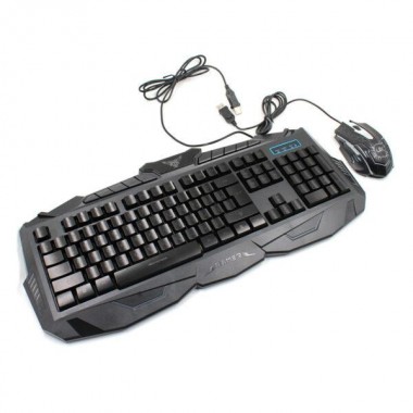 Проводная игровая клавиатура и оптическая мышь комплект KeyBoard V100 Черная геймерская для компьютера с LED подсветкой интерфейс USB (47494)