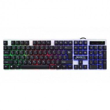 Игровая клавиатура для компьютера JEDEL K500 Черная с белым геймерская проводная с USB интерфейсом с RGB подсветкой с плавным ходом клавиш (49017)