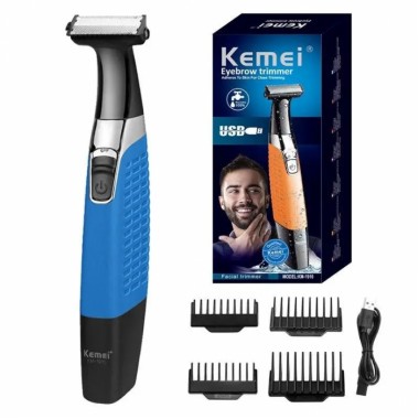 Триммер универсальный Kemei KM-1910 Blue аккумуляторный 3 Вт для стрижки бороды усов бровей и тела водонепроницаемый зарядка от USB + 4 насадки