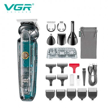 Набор для стрижки VGR V-102 6в1 - аккумуляторная машинка для бороды и волос, триммер USB беспроводной, 14 насадок, профессиональный уход